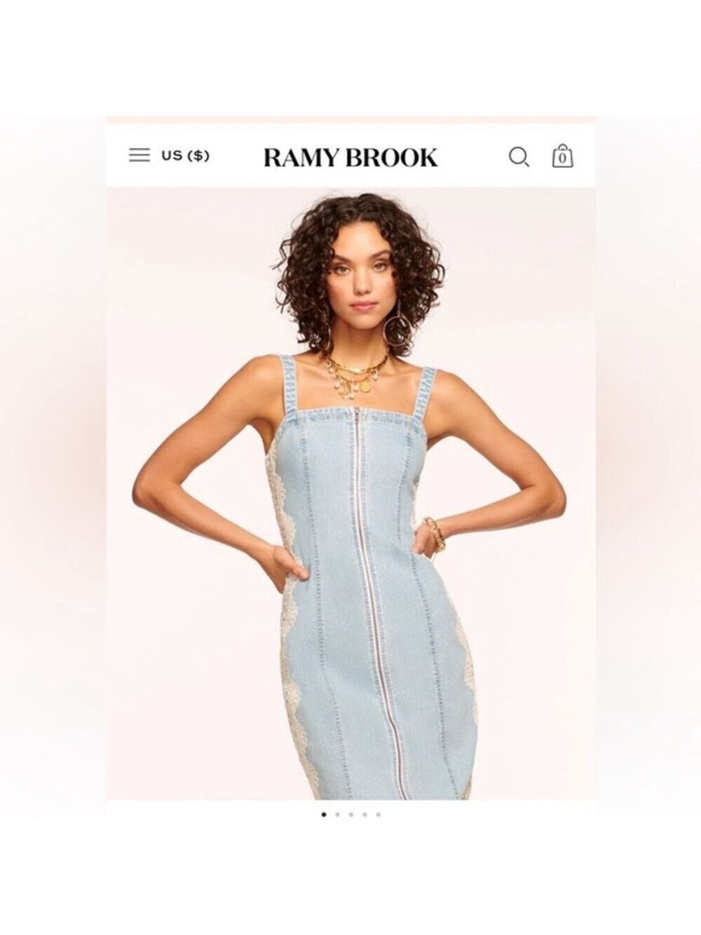 Women's Ramy Brook Denim Kathryn Dress Size 2 Light Blue with White Lace